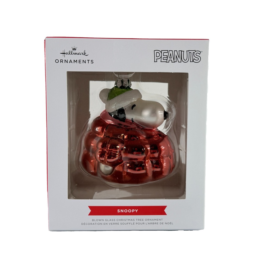 Hallmark Peanuts Snoopy In Puffer Packet Blown Glass Christmas Tree Ornament New